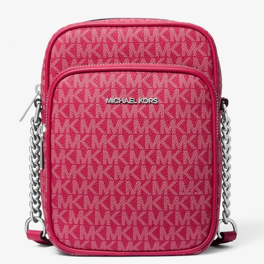 Michael Kors Jet Set Travel Medium Signature Logo Crossbody Bag Dark Raspberry